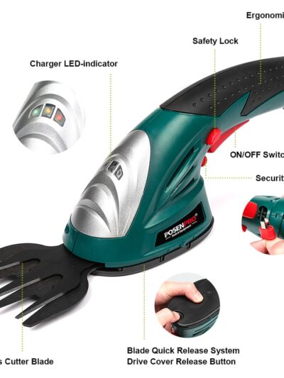 7.2V Cordless 2-in-1 Grass and Hedge Trimmer with Rechargeable Battery