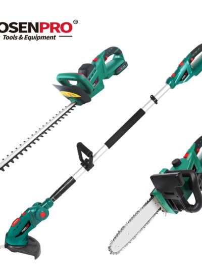 Cordless Electric Hedge Trimmer with Pruning Shears and Grass Trimmer