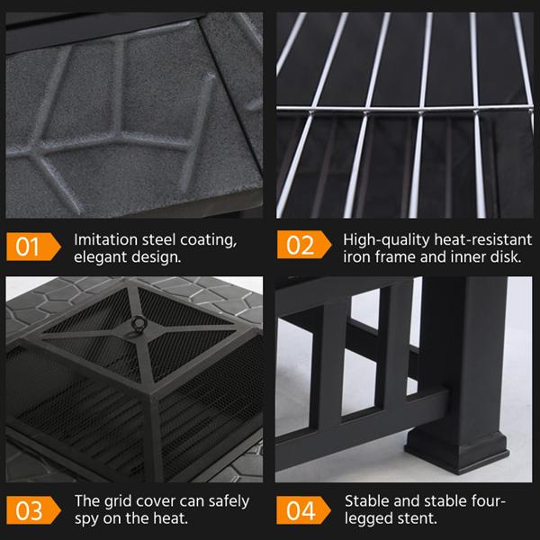 Outdoor 32'' Square Metal Fire Pit - Image 2