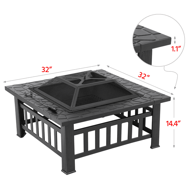 Outdoor 32'' Square Metal Fire Pit - Image 5