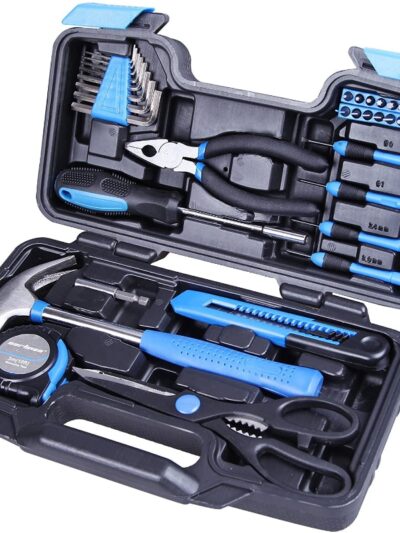 39-Piece Blue Household Tool Set with Storage Case