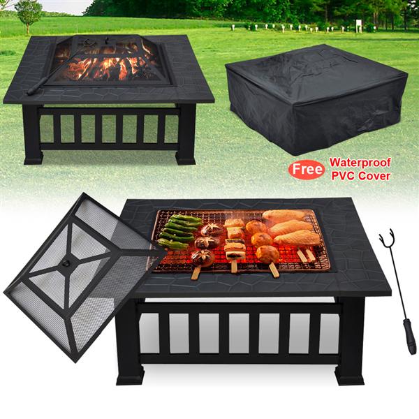Outdoor 32'' Square Metal Fire Pit - Image 4