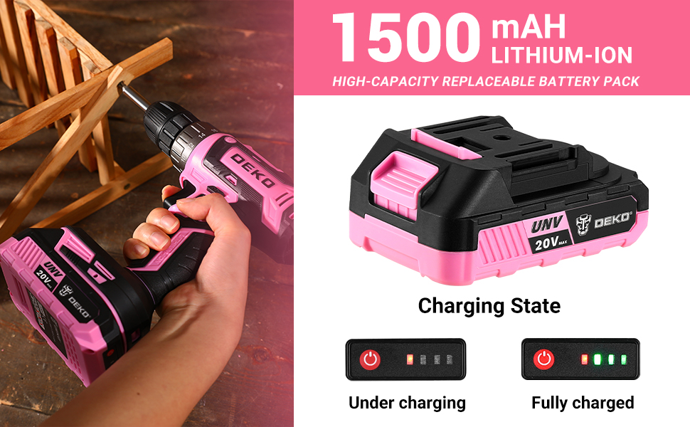 Power Drill Cordless: DEKO Pink Cordless Drill 20V Electric Power Drill Set Tool for Women - Image 9