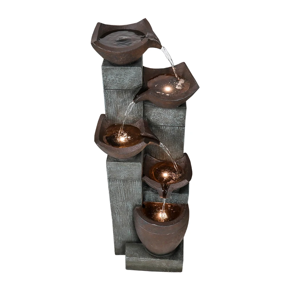 5-Tier Cascading Indoor/Outdoor Fountain with LED Lights - 39.7''H Large Waterfall Floor Fountain for Garden, Patio, Yard Decor - Image 5