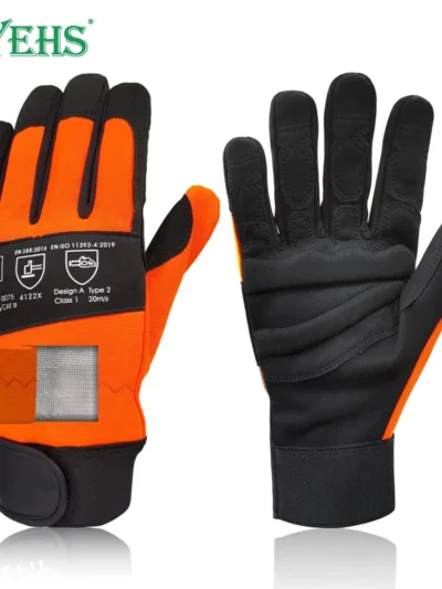 XYEHS 1 Pair Leather Chainsaw Safety Work Gloves Saw Protection On Both Hands Back Cut-resistant Mechanic Glove Thick Eva Padded