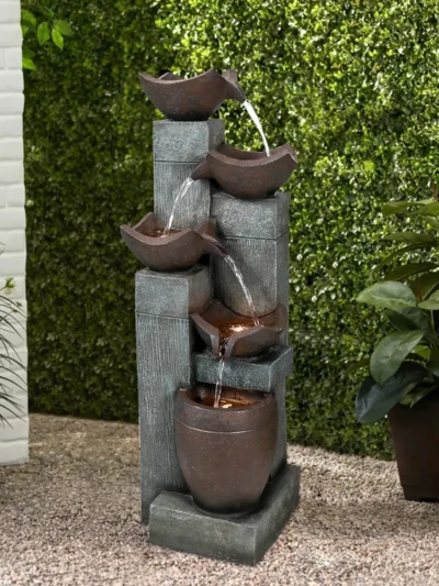 5-Tier Cascading Indoor/Outdoor Fountain with LED Lights - 39.7''H Large Waterfall Floor Fountain for Garden, Patio, Yard Decor