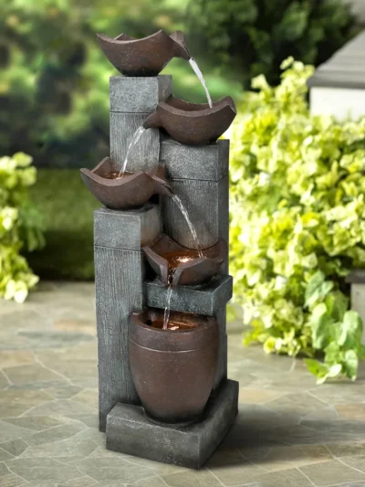 5-Tier Cascading Indoor/Outdoor Fountain with LED Lights - 39.7''H Large Waterfall Floor Fountain for Garden, Patio, Yard Decor