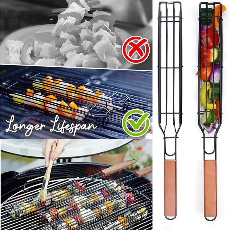 Portable Kabob BBQ Grilling Basket Iron Metal Nonstick - Image 5