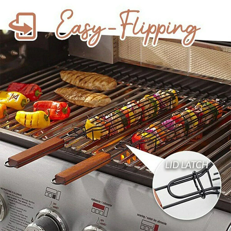 Portable Kabob BBQ Grilling Basket Iron Metal Nonstick - Image 4
