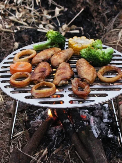 Titanium Ultralight Durable Charcoal Cooking Gridiron BBQ Plate Rack with Folding Leg