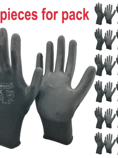 24Pieces/12 Pairs Safety Working Gloves Black Pu Nylon Cotton Glove Industrial Protective Work Gloves NMSafety Brand Supplier