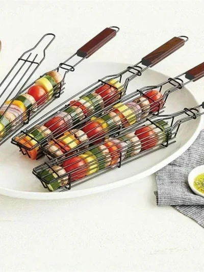 Portable Kabob BBQ Grilling Basket Iron Metal Nonstick