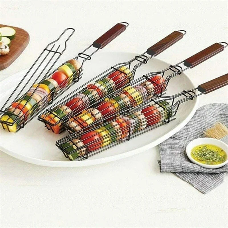 Portable Kabob BBQ Grilling Basket Iron Metal Nonstick