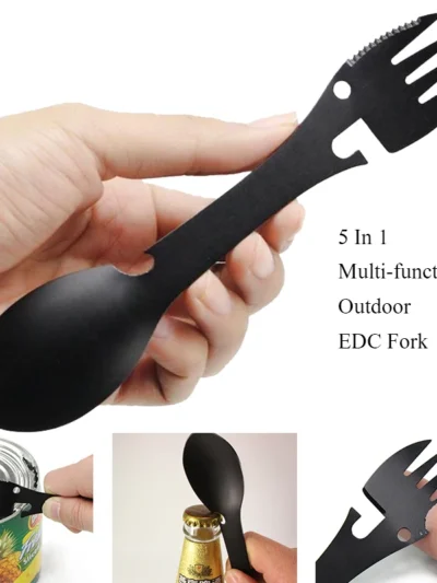 Outdoor Survival Tools 5 in 1 Camping Multi-functional EDC Kit Practical Fork Knife Spoon Bottle/Can Opener