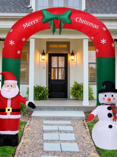 10.1ft Christmas Inflatable Arch with Lights US 110V Santa Claus and Snowman Decor for Indoor Outdoor Lightweight Adorable