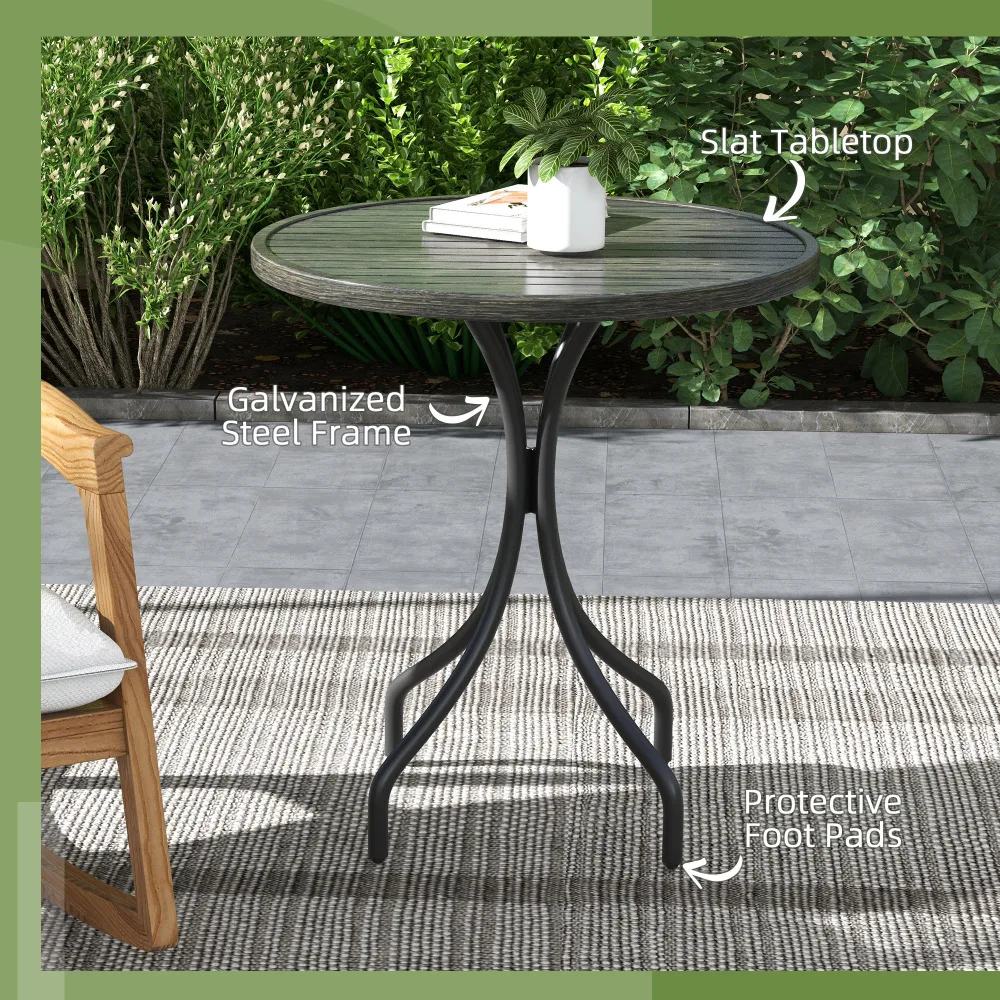 26" Round Patio Table with Steel Frame and Slat Tabletop for Garden, Backyard, Porch, Balcony - Image 5