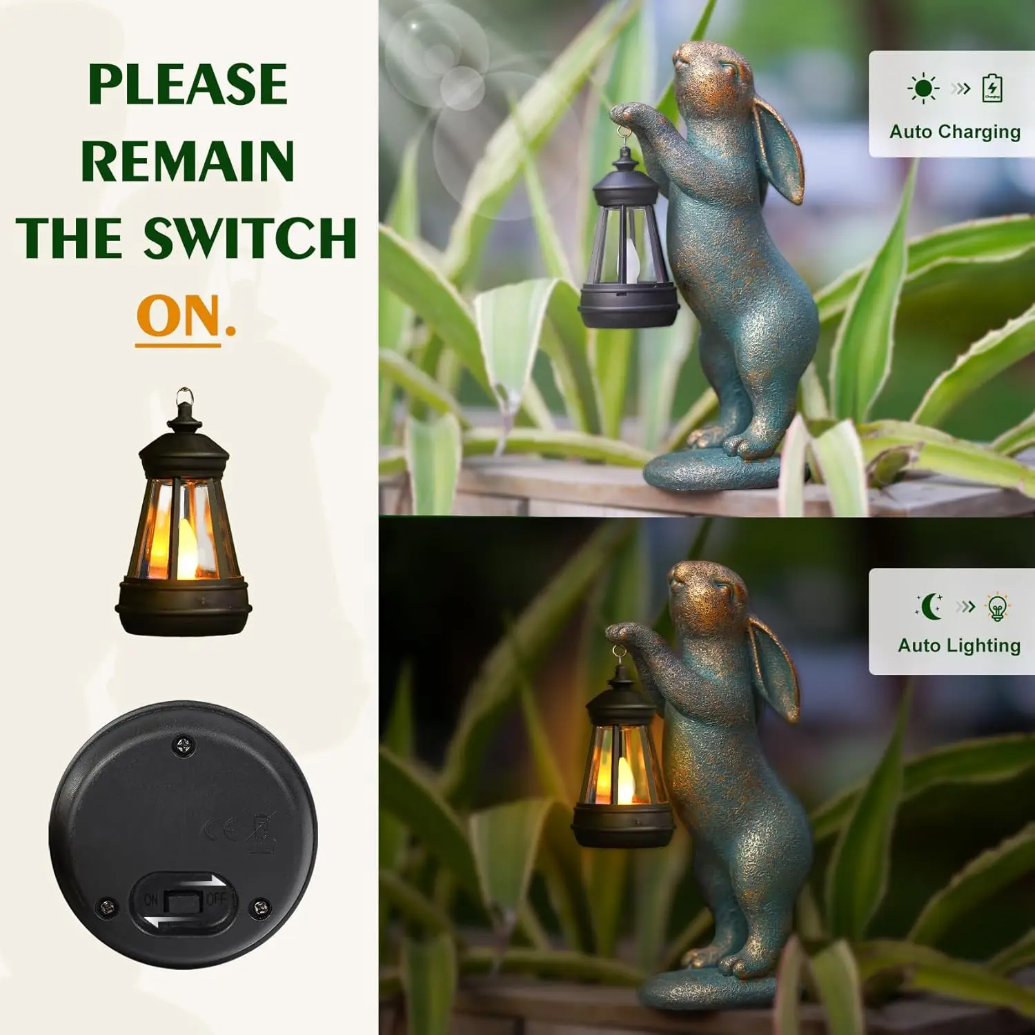 Garden Statues Rabbit with Solar Lantern Outdoor Bunny Figurines Decorations for Patio Yard Lawn Ornaments Gifts - Image 3