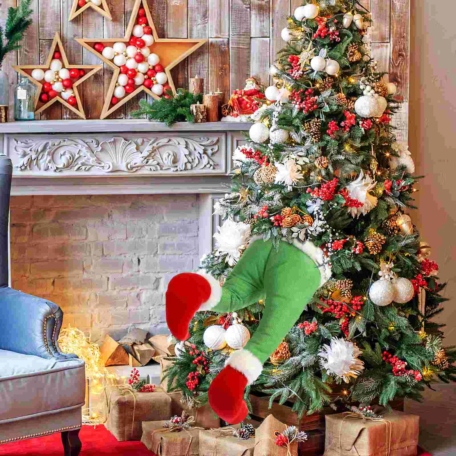 Outdoor Xmas Adornment Garland Stuffed Legs Window Wreath Ornament - Image 4