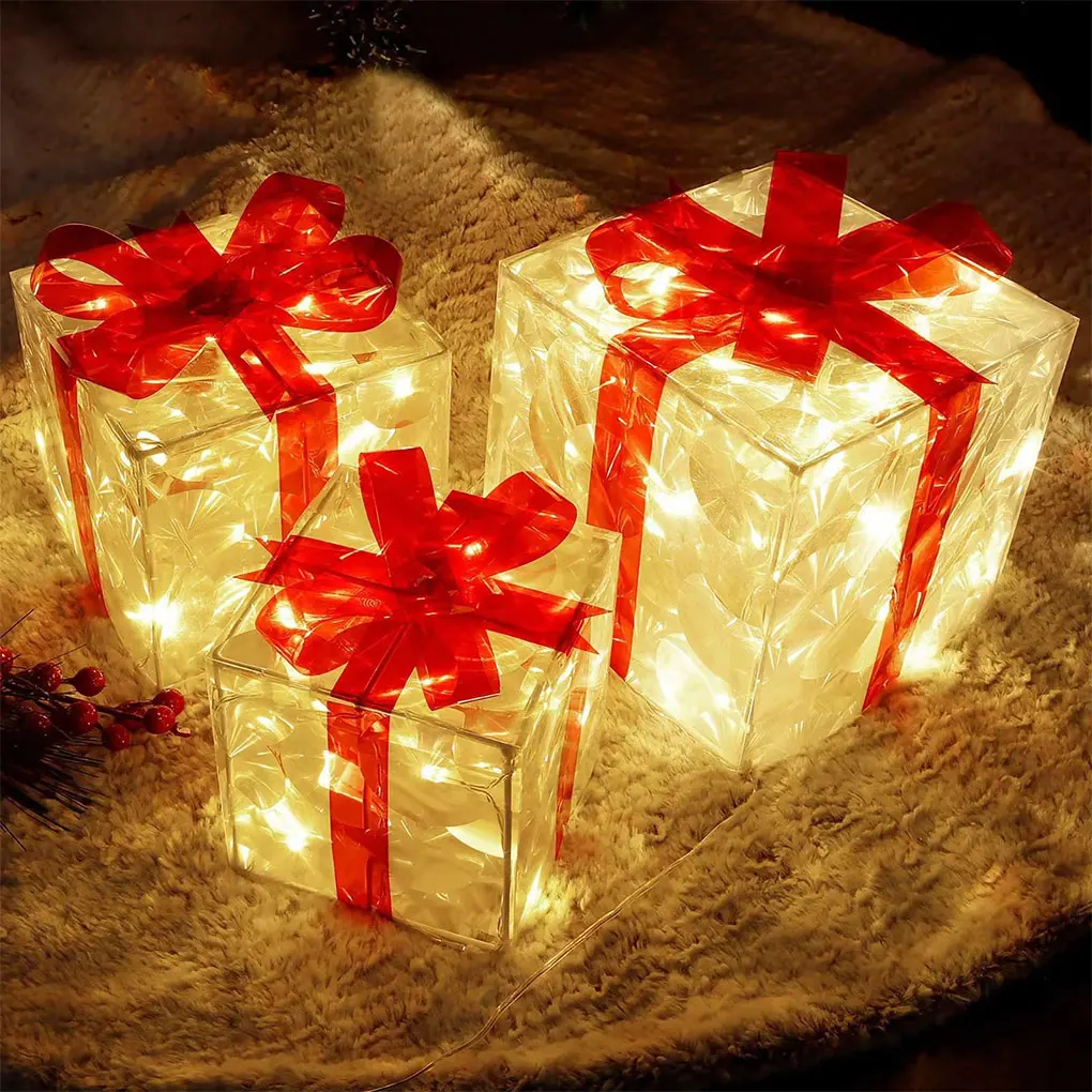 Christmas Glowing Gift Box Ornament With Bow Outdoor Lighting - Image 3