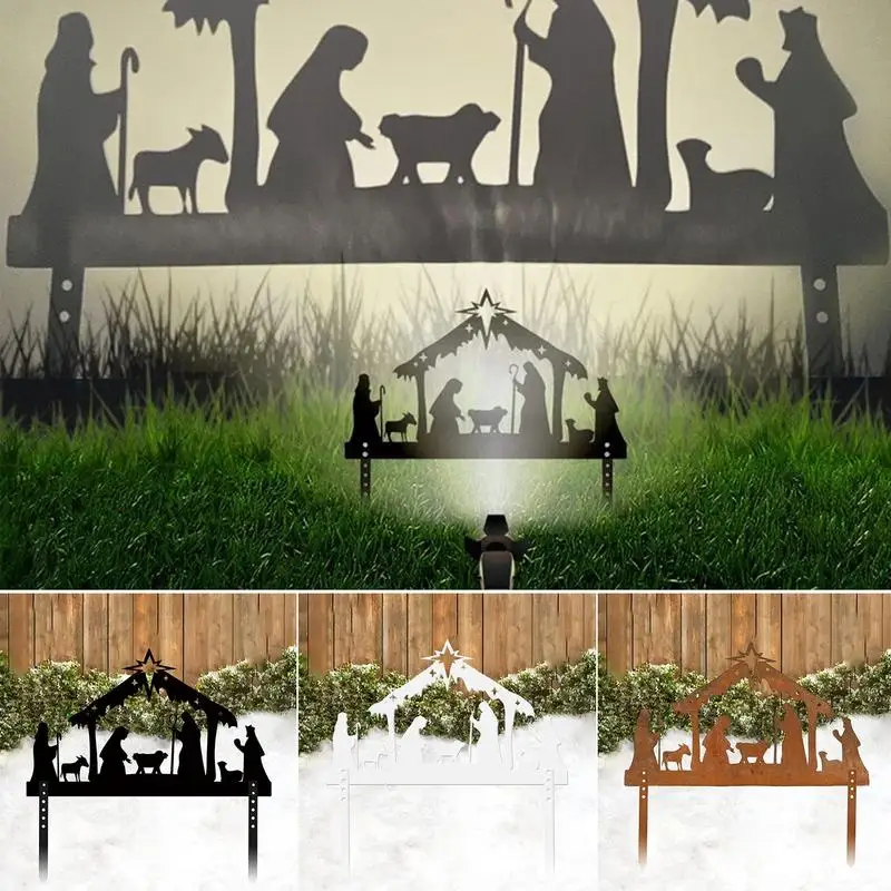 Outdoor Nativity Scenes Christmas Metal Stake Silhouette Birth Of Jesus - Image 3