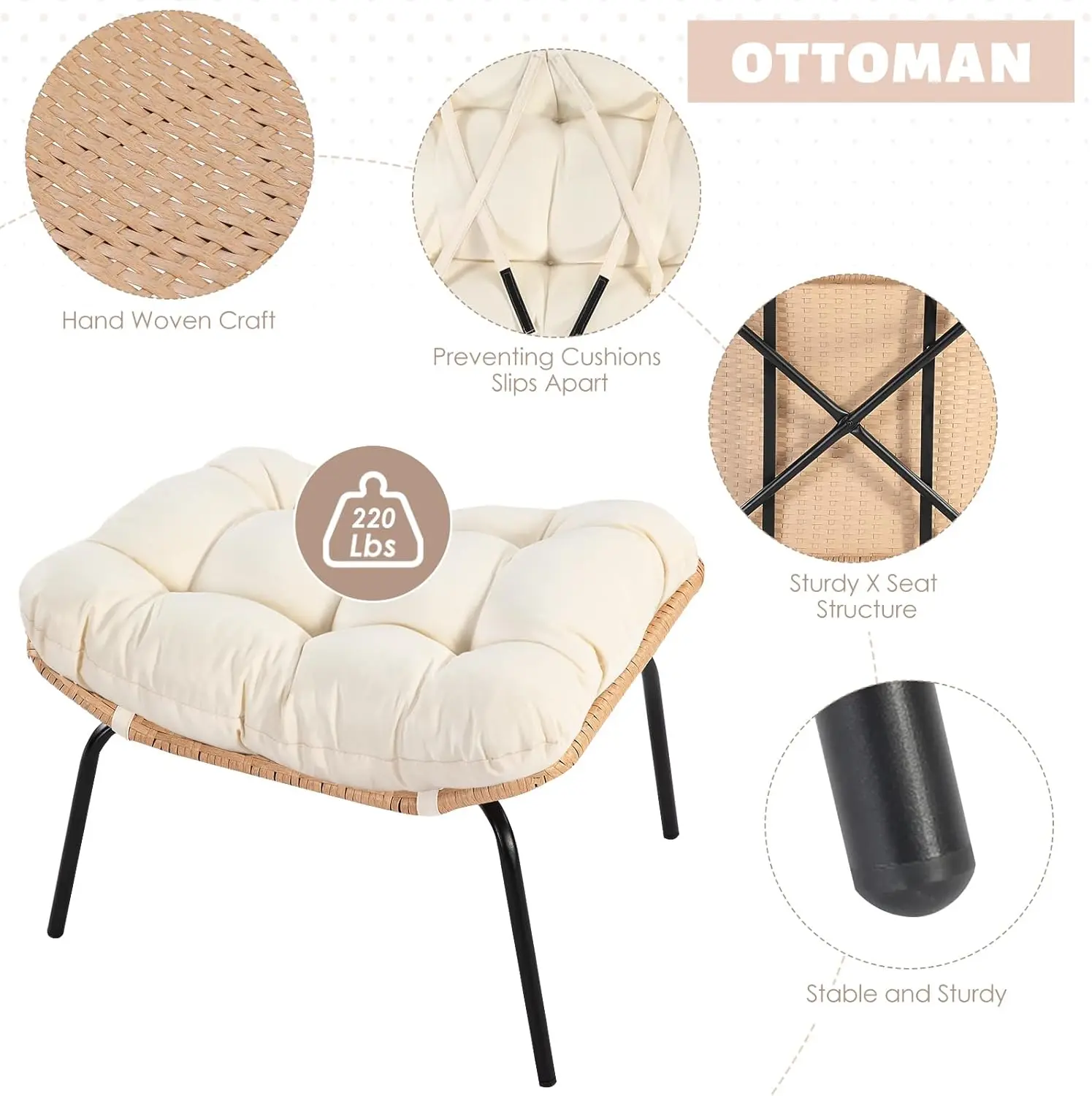 Egg Chair with Footrest Outdoor Wicker Patio Egg Chairs with Ottoman for Indoor Bedroom Outside Porch Deck Backyard - Image 4