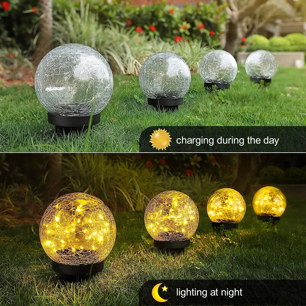 Solar Globe Lights Outdoor Garden Cracked Glass Ball Solar Lights Outdoor Outside Outdoor Decorations for Patio Yard Lawn Decor - Image 3