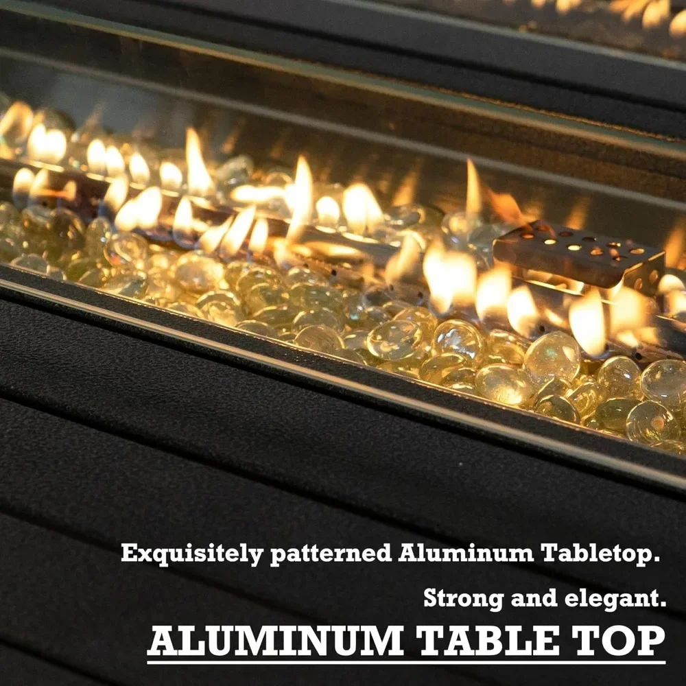 Propane Gas Fire Pit Table with Aluminum Tabletop and Glass Wind Guard Clear Glass Rocks and Slide Out Tank Holder Fire Table - Image 3