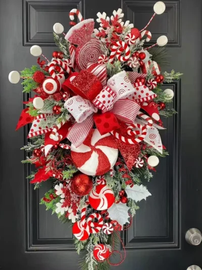 Christmas Candy Upside Down Tree Garland Decoration Simulation Plant Wreath In Front Of The Garden Indoor And Outdoor Decoration