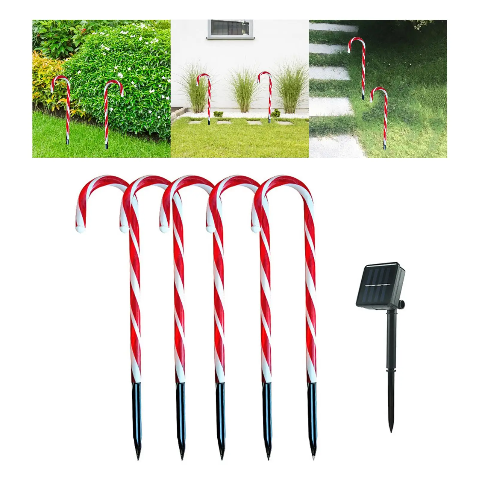 Christmas LED Lamps with Ground Stakes Crutch Light Decorations Candy Cane Solar Powered Lights for Holiday Lawn Driveway Patio - Image 4