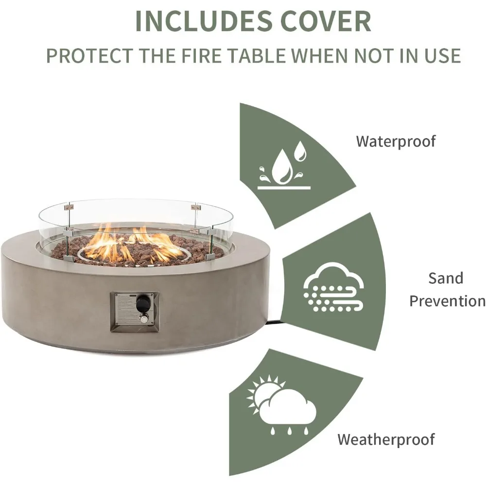 Outdoor Propane Fire Pit Coffee Table, 40.5-inch Round Base Patio Heater, Stainless Steel Burner, Wind Guard, Waterproof Cover - Image 4