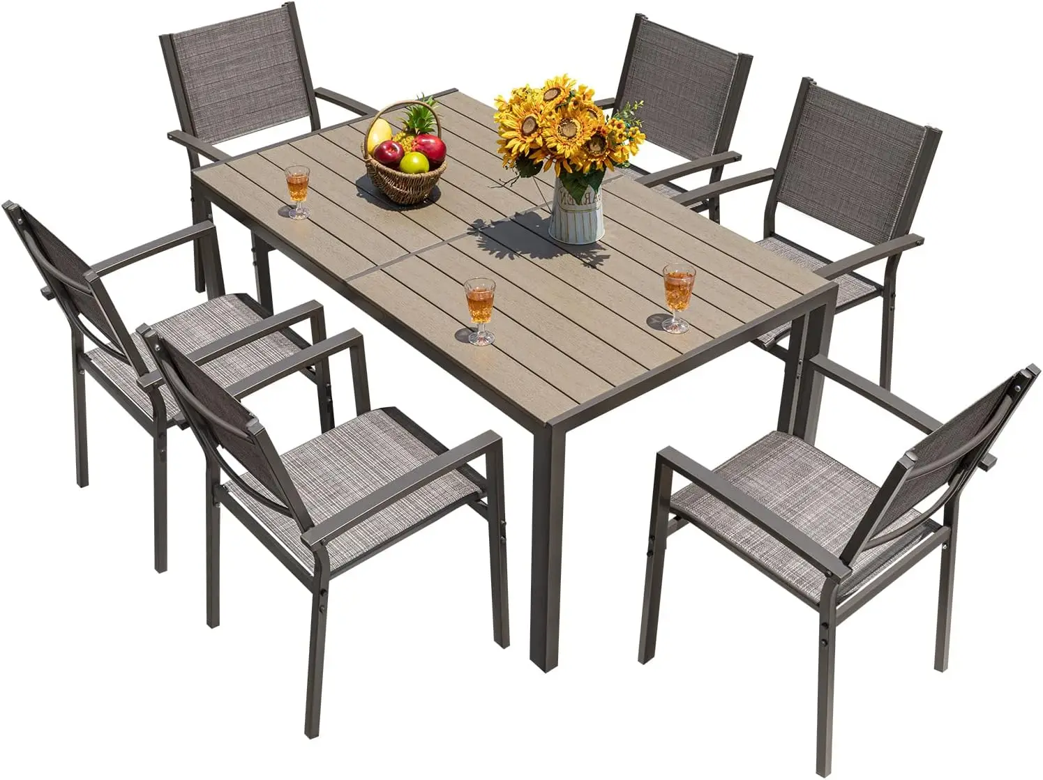 7 Pieces Patio Dining Set Outdoor Furniture with 6 Stackable Textilene Chairs and Large Table for Yard, Garden - Image 8
