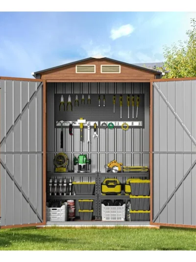 Outdoor Storage Shed, Metal Steel Tiny House with Frame Floor & Lockable Door