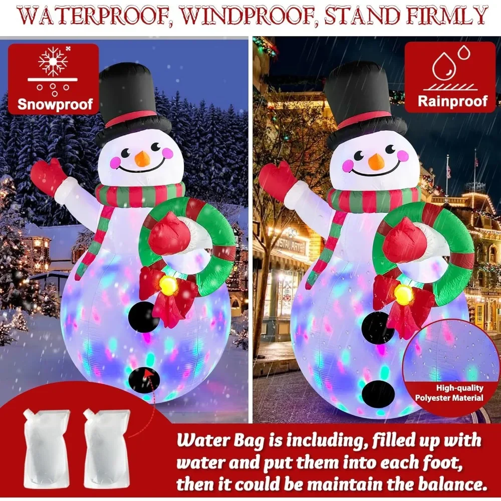 8FT Inflatable Snowman Holding Garland Blow Up Yard Decoration with Build-in Colorful LEDs. - Image 5
