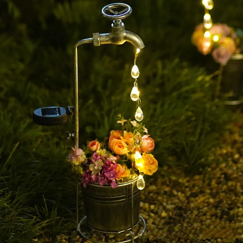 Solar Watering Tap Lights Led Iron Planter Lantern Waterproof - Image 2
