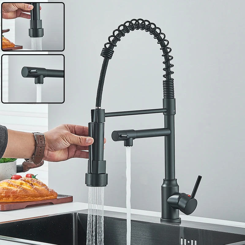 Black Kitchen Sink Faucet Pull Down Hot and Cold Water Mixer - Image 13