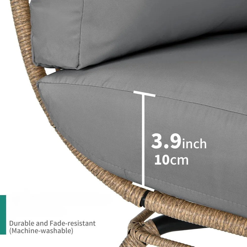 Egg Chair Wicker Outdoor Oversized with 370lbs Capacity Large with Stand Cushion Egg Basket Chair for Patio, Balcony Bedroom - Image 4