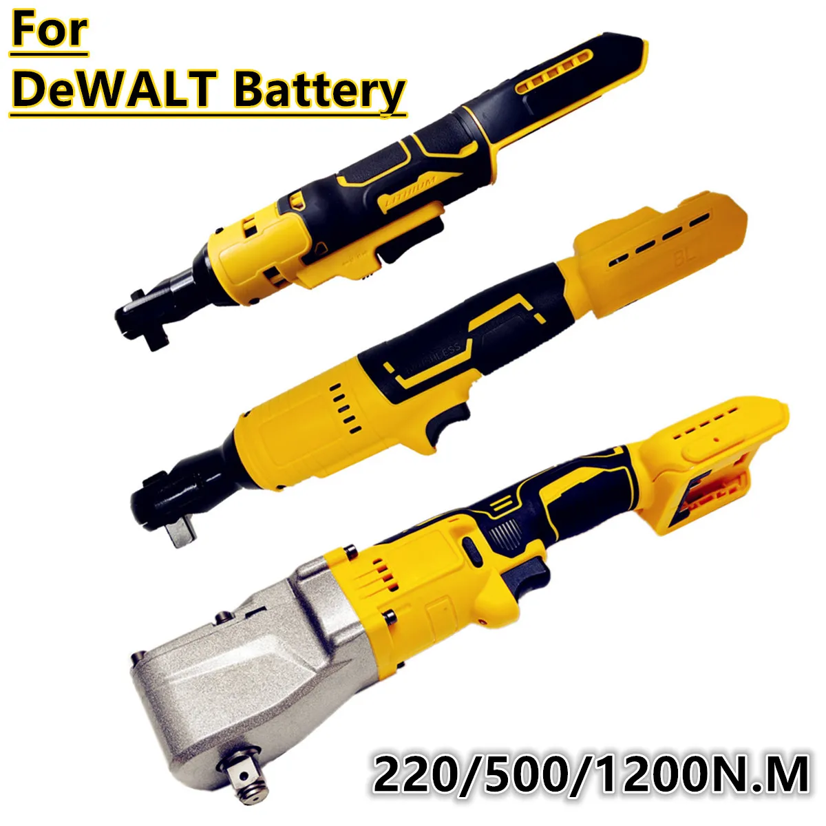For DeWALT 20V 18V Battery 220/500/1200NM Electric Ratchet Wrench 1/2'' 3/8''