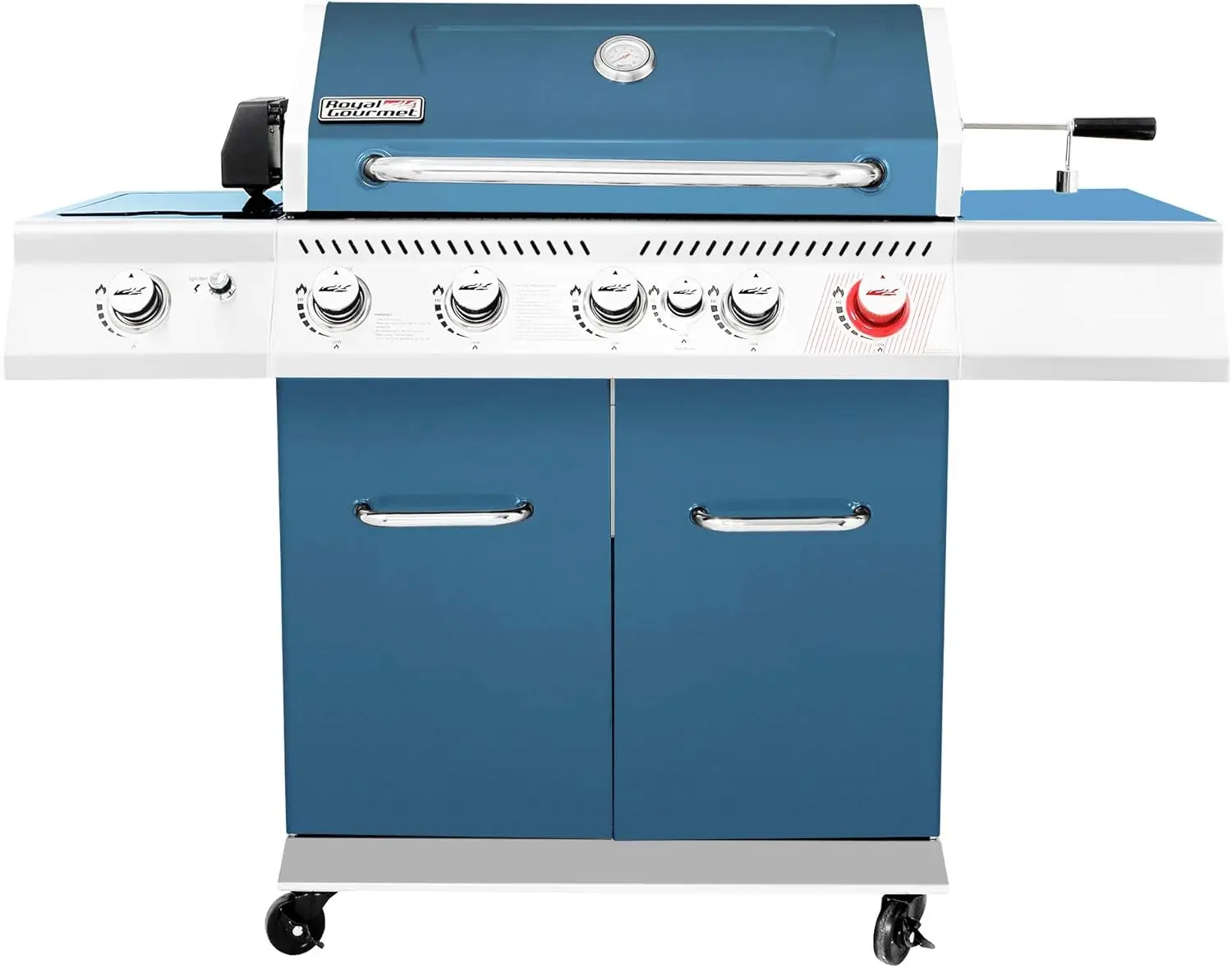 Propane Gas Grill with Rotisserie Kit, Sear Burner, Rear Burner and Side Burner, Royal Gourmet 5-Burner BBQ Cabinet Style