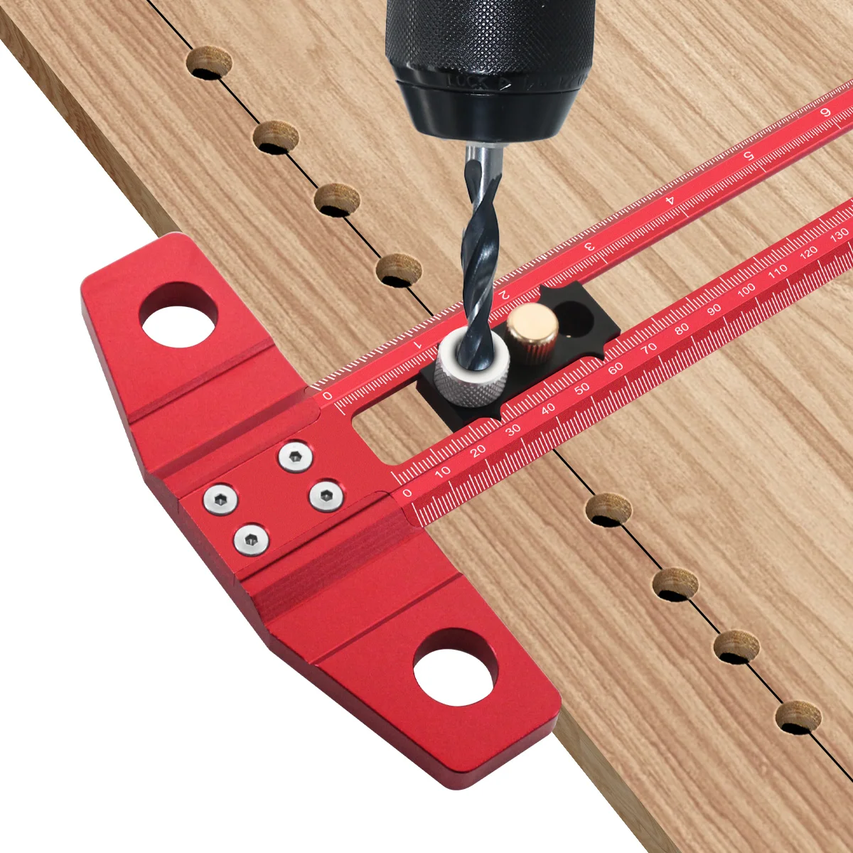 Woodworking 2 in 1 Drilling Positioning Scoring Ruler Aluminum - Image 5