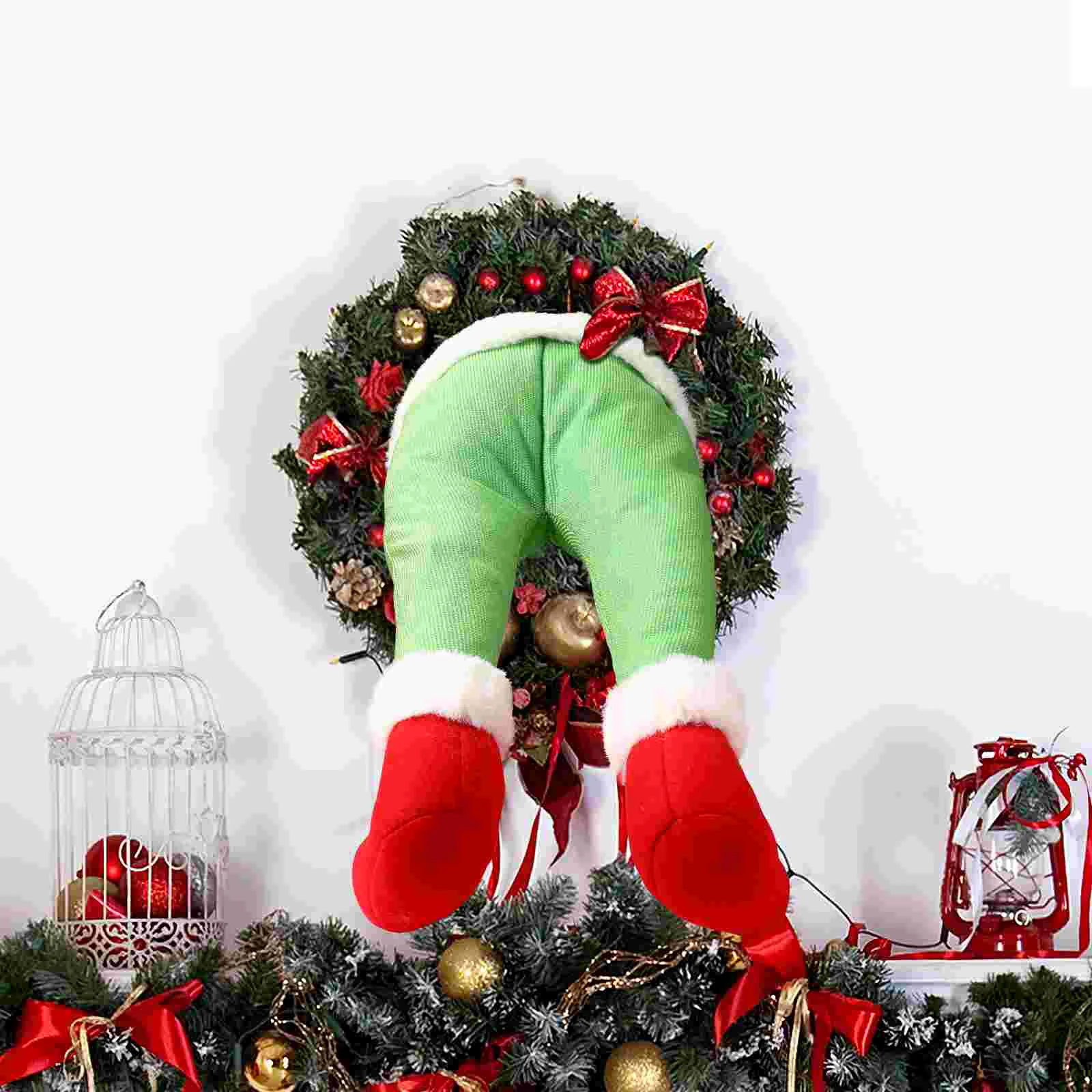 Outdoor Xmas Adornment Garland Stuffed Legs Window Wreath Ornament - Image 5