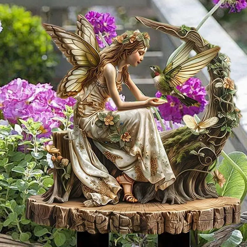 Fairy Stakes For Garden Fairy Hummingbird Ornament Garden Ground Decoration Waterproof Fairy Garden Stake Flower Pots Ground - Image 3