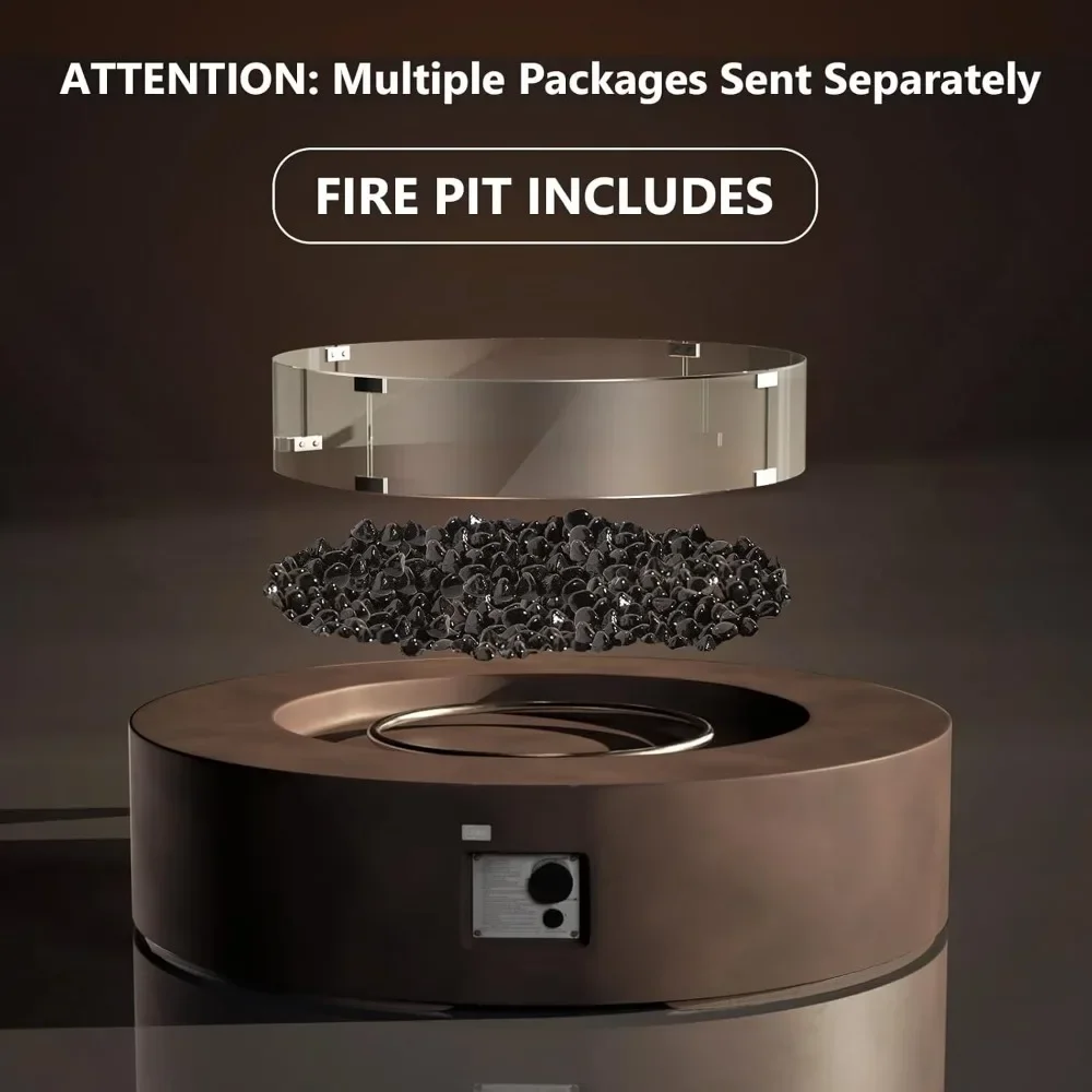 Fire Pits with Dark Bronze 40.5-inch Round Base Patio Heater, Waterproof Cover & Wind Guard, Fire Pit Coffee Table Fire Pits - Image 6