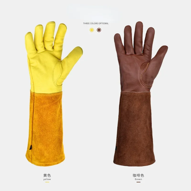 S-XL CowhideLong-tube Gardening Gloves Heavy-duty Gardening Rose Trim Spur-proof Long Sleeve Gloves Work Welding Gloves - Image 3