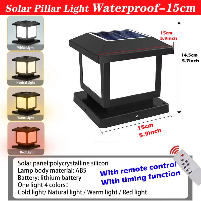Timed LED Solar Outdoor Pillar Light Waterproof Thick Solar Lights Garden Pathway Parking Yard Outdoor Decor Lamp RC Solar Light - Image 10