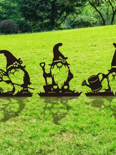 1PC Metal Black gnome Garden Stakes Decoration Cute gnome Garden Decorative Outdoor Statues For gnome Lovers Yard Garden