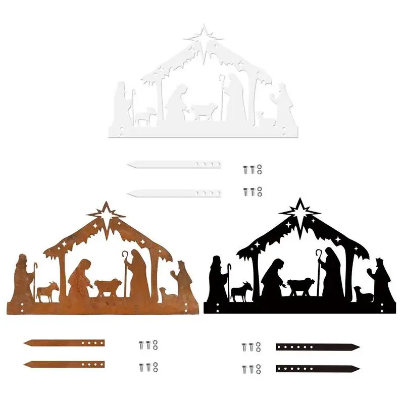 Outdoor Nativity Scenes Christmas Metal Stake Silhouette Birth Of Jesus - Image 2