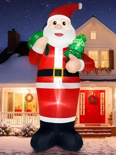 14FT Giant Inflatable Santa Claus Holding Gift Bag, Blow Up Christmas Decoration