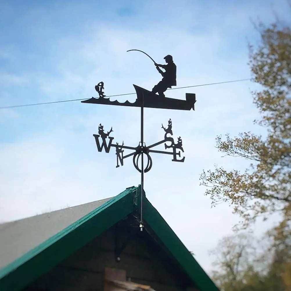 Silhouette Ornaments Wrought Iron Weathervane, Roof Patio Garden Plugin Decoration, Fishing Signs, Motorcycle Riding, Home Decor - Image 4