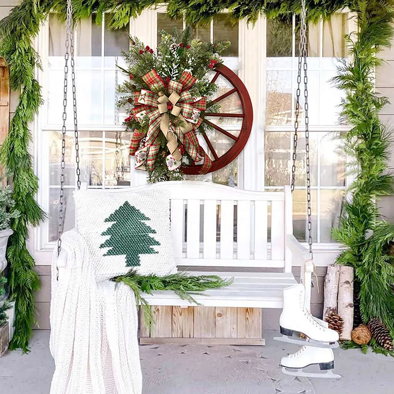Farmhouse Wagon Wheel Wreath Winter Decoration - Image 4