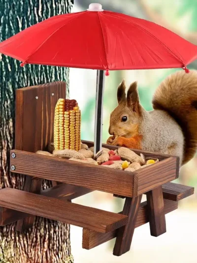 Pet Feeder Wooden Bird Squirrel Feeder Functional Pet Table Feeding With Home Garden Table